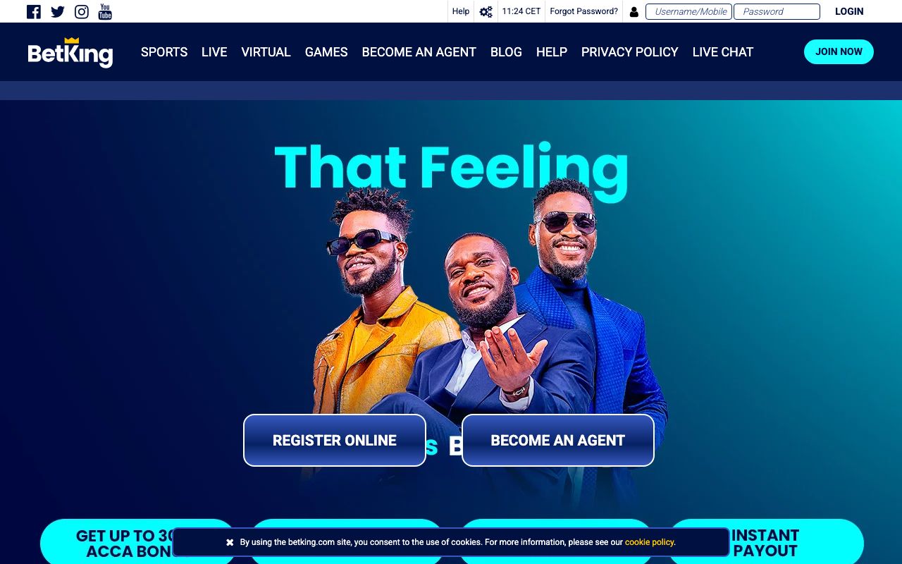 Screenshot of the BetKing betting platform homepage