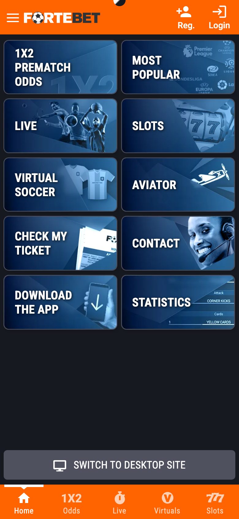 Mobile view of the ForteBet betting platform